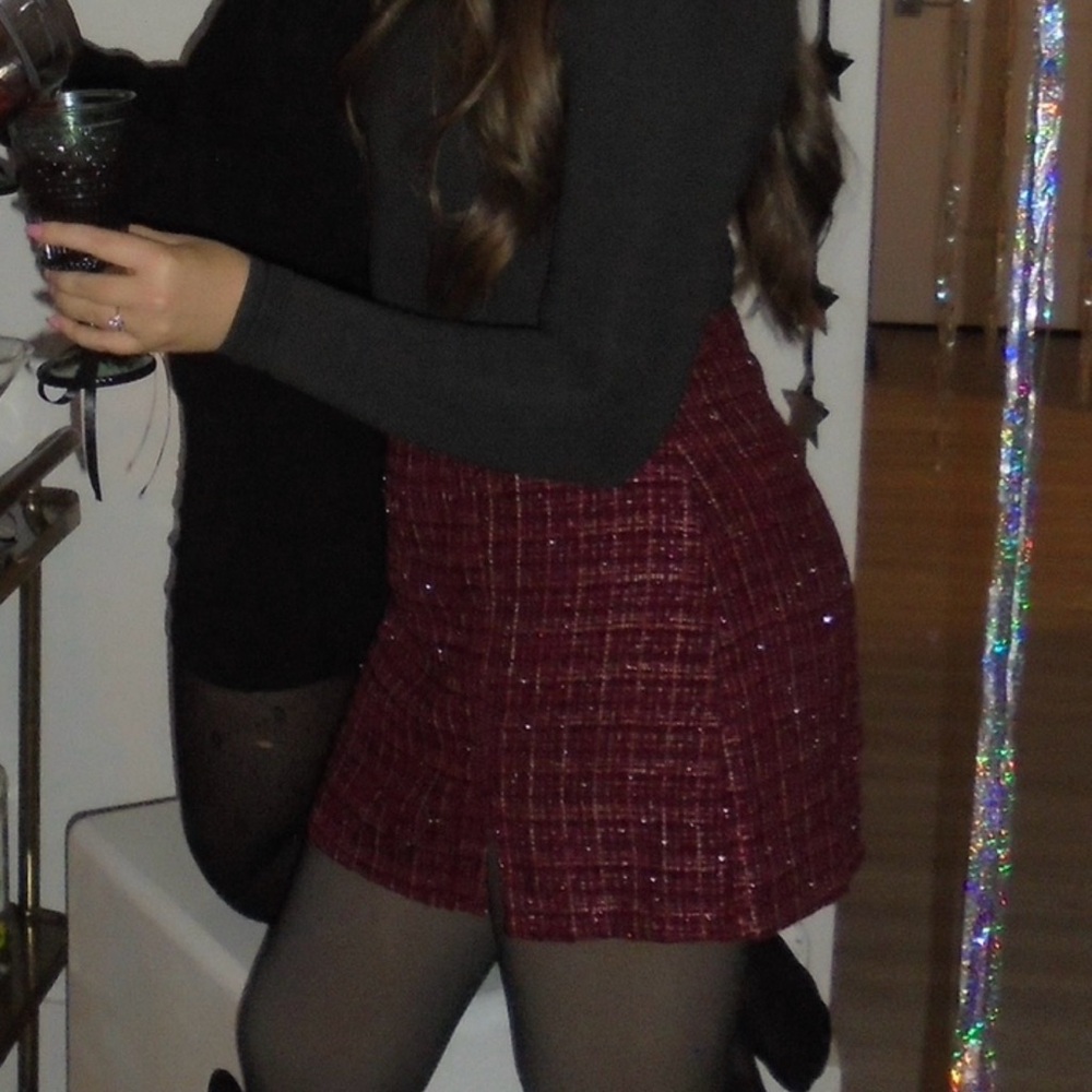 Sparkly Burgundy Tweed Skirt